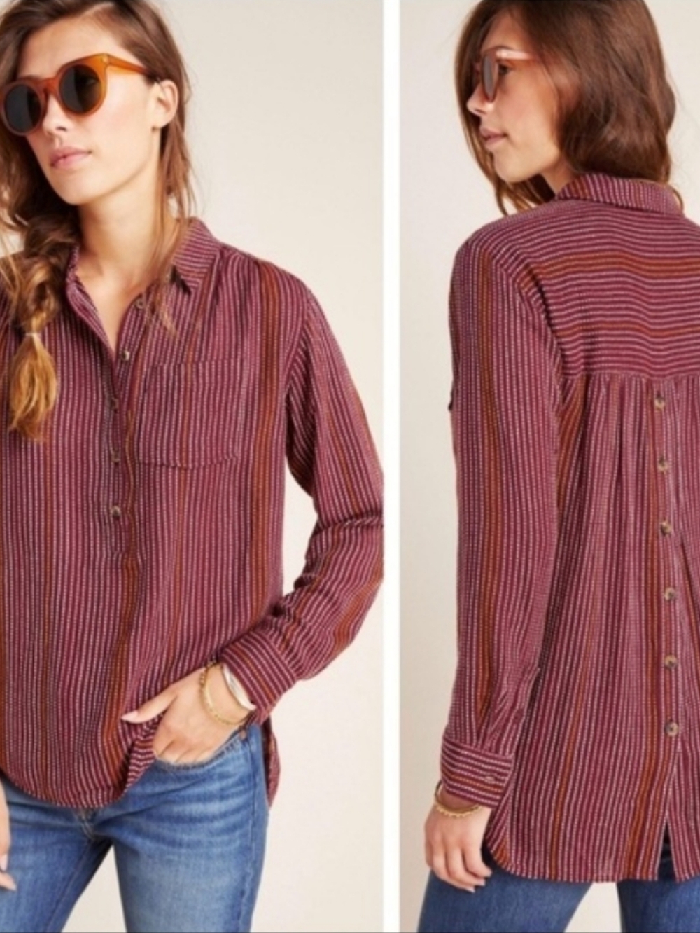 Anthropologie Women’s Isadora Button Back Long Sleeve  Button-Up Knit Top S